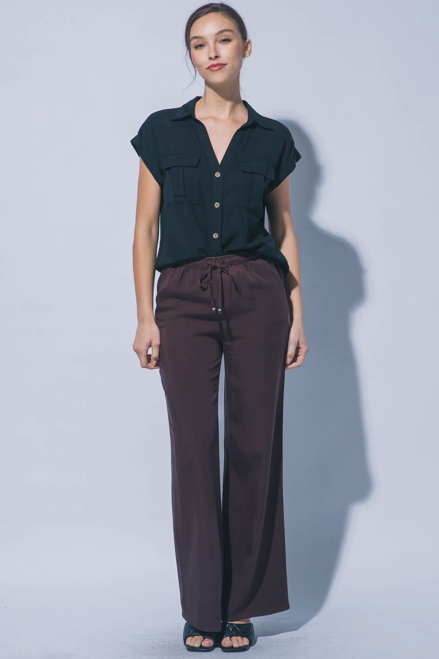 LOVE TREE Pantalones de Chambray de Pierna Ancha para Mujer - Pants