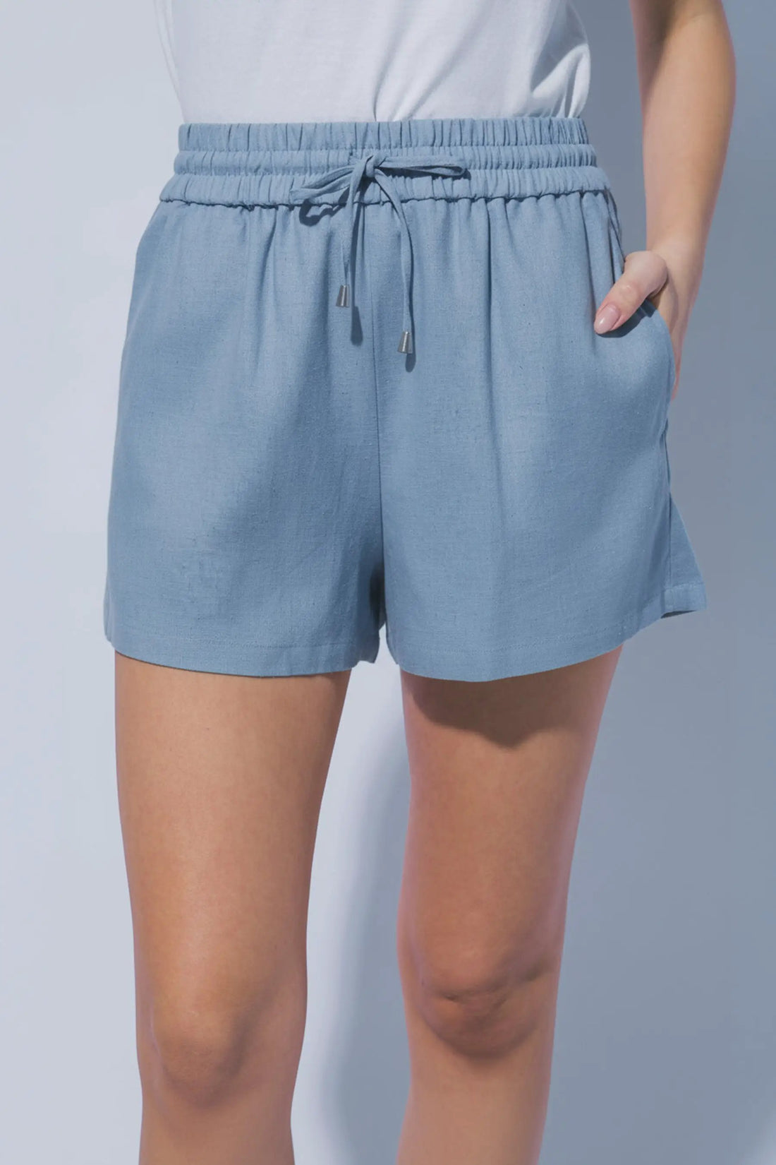 LOVE TREE Shorts de Lino para Mujer con Cintura Alta y Cordón Ajustable - Shorts