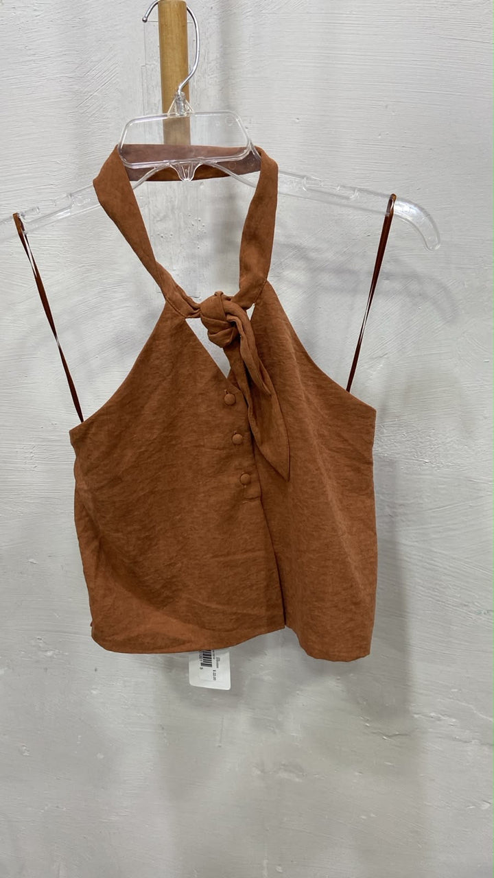 Rust Halter Neck Crop Top with Knot Detail