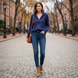 Suéter azul crew neck zipper