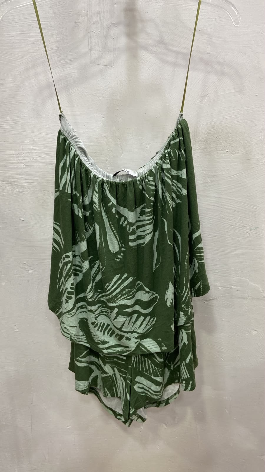 Green Sleeveless Flared Top with Leaf Print