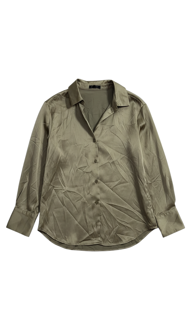 Camisa de Botones Verde Oliva con Detalle de Bolsillo - Estilo Boutique