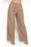 Pantalón pierna ancha café con Cinturón – Tiro Medio, Largo Completo – Mujer