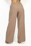 Pantalón pierna ancha café con Cinturón – Tiro Medio, Largo Completo – Mujer