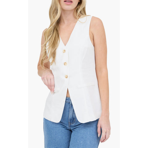 Chaleco con botones y escote en V Blanco
