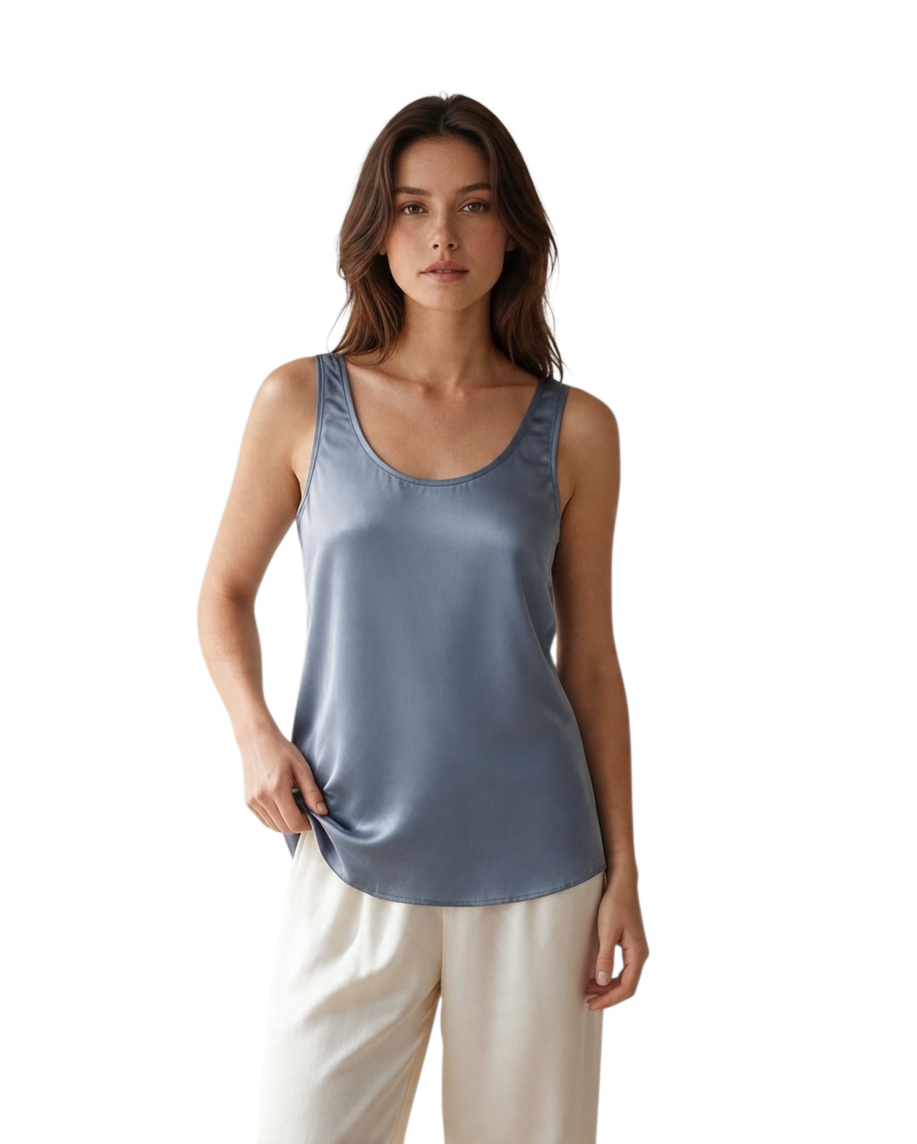 Top Sin Mangas Azul de Textura Suave | Colección Boutique