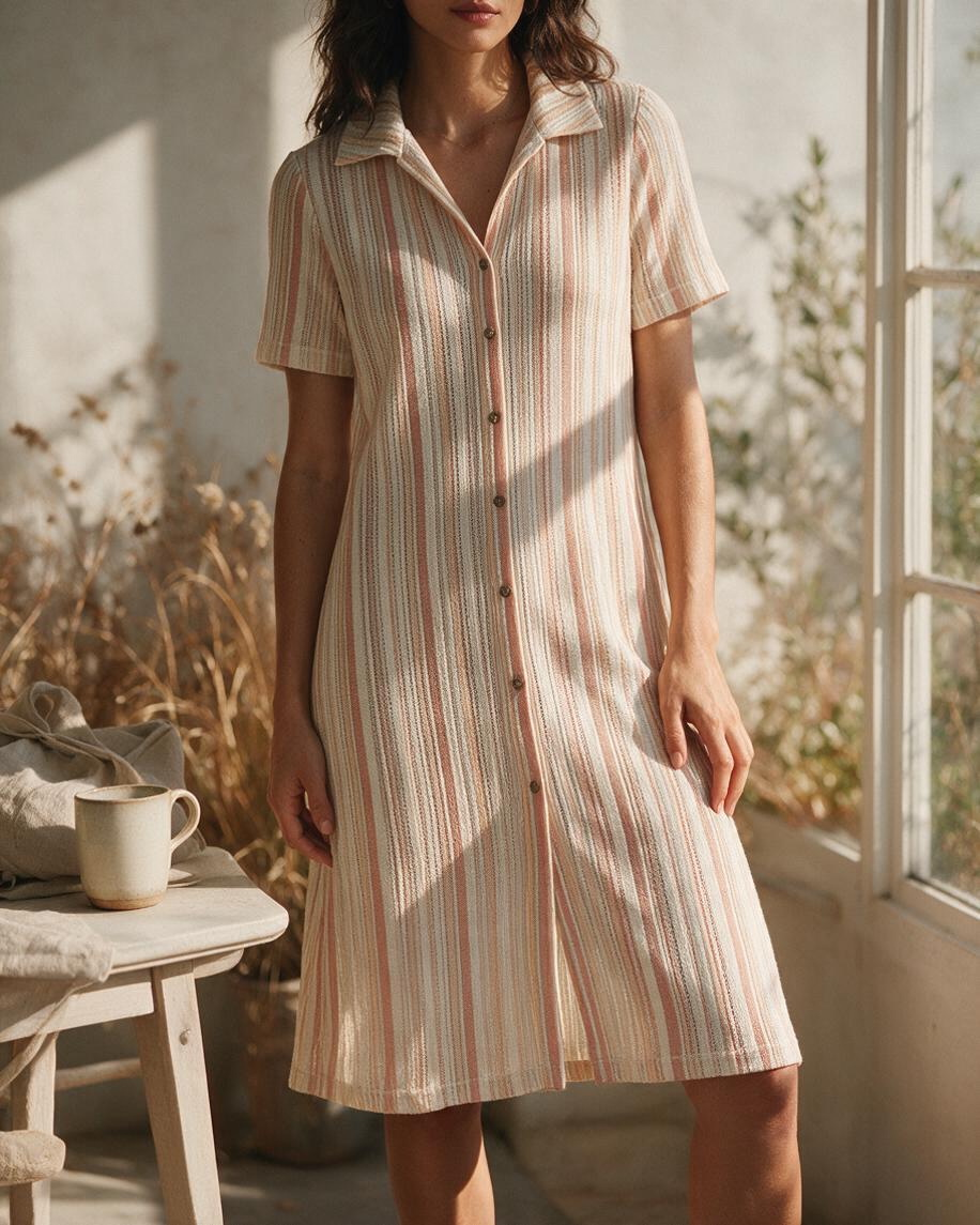 Vestido Corto de Rayas Melocotón - Estilo Boutique