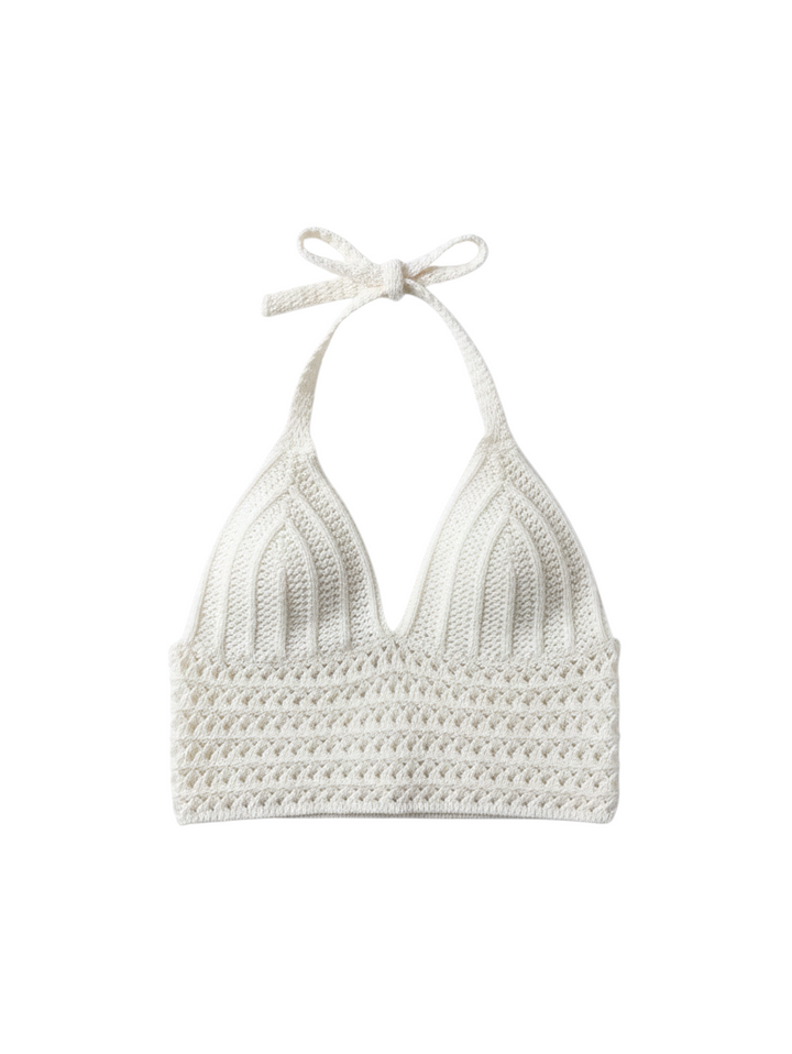 Top Halter de Tejido Color Crema con Detalles