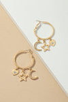 pendientes de aro con charms de coraz—n, estrella y luna