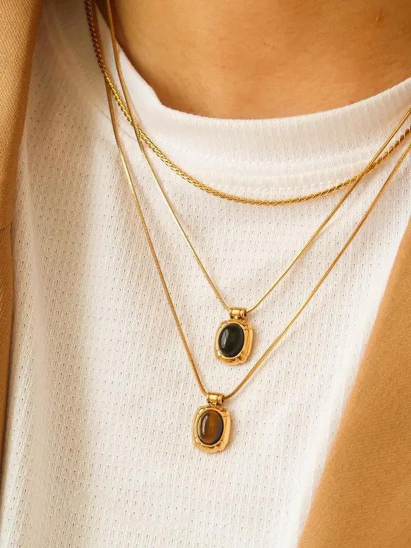 Collar De Piedra Natural En Oro 18K Y Acero Inoxidable Ágata Negra Ojo De Gato Y Aventurina Verde Exclusivo by Yanet Collective