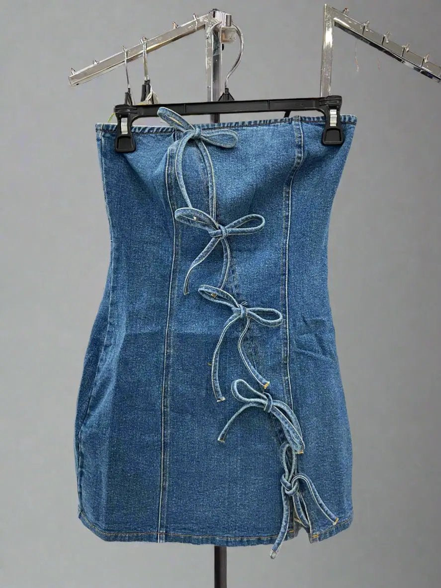 Vestido Denim Mezclilla Corto Moños by Yanet Collective