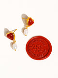 18k Gold Non-tarnish Heart And Pearl Earring Marlon-Red