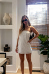 Vestido corto blanco strapless