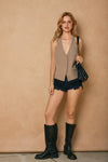 Chaleco Top Rayas Finas de Cuello en V - Keep It Simple, sin Bolsillos Funcionales, Forrado, Poliester/Spandex