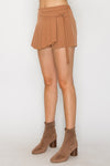 Short/Skort Cafe Estilo Wrap con Pliegues y Cinturón – Cintura Alta, A-line