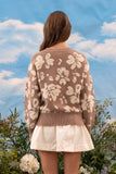 Suéter Tejido Floral para Mujer | Pullover Cuello Redondo Manga Larga – Mocha Cafe
