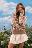 Suéter Tejido Floral para Mujer | Pullover Cuello Redondo Manga Larga – Mocha Cafe