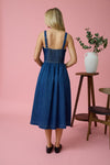 Vestido Midi Azul de Mezclilla Sin Mangas con Lazo