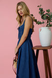 Vestido Midi Azul de Mezclilla Sin Mangas con Lazo