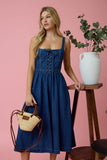 Vestido Midi Azul de Mezclilla Sin Mangas con Lazo