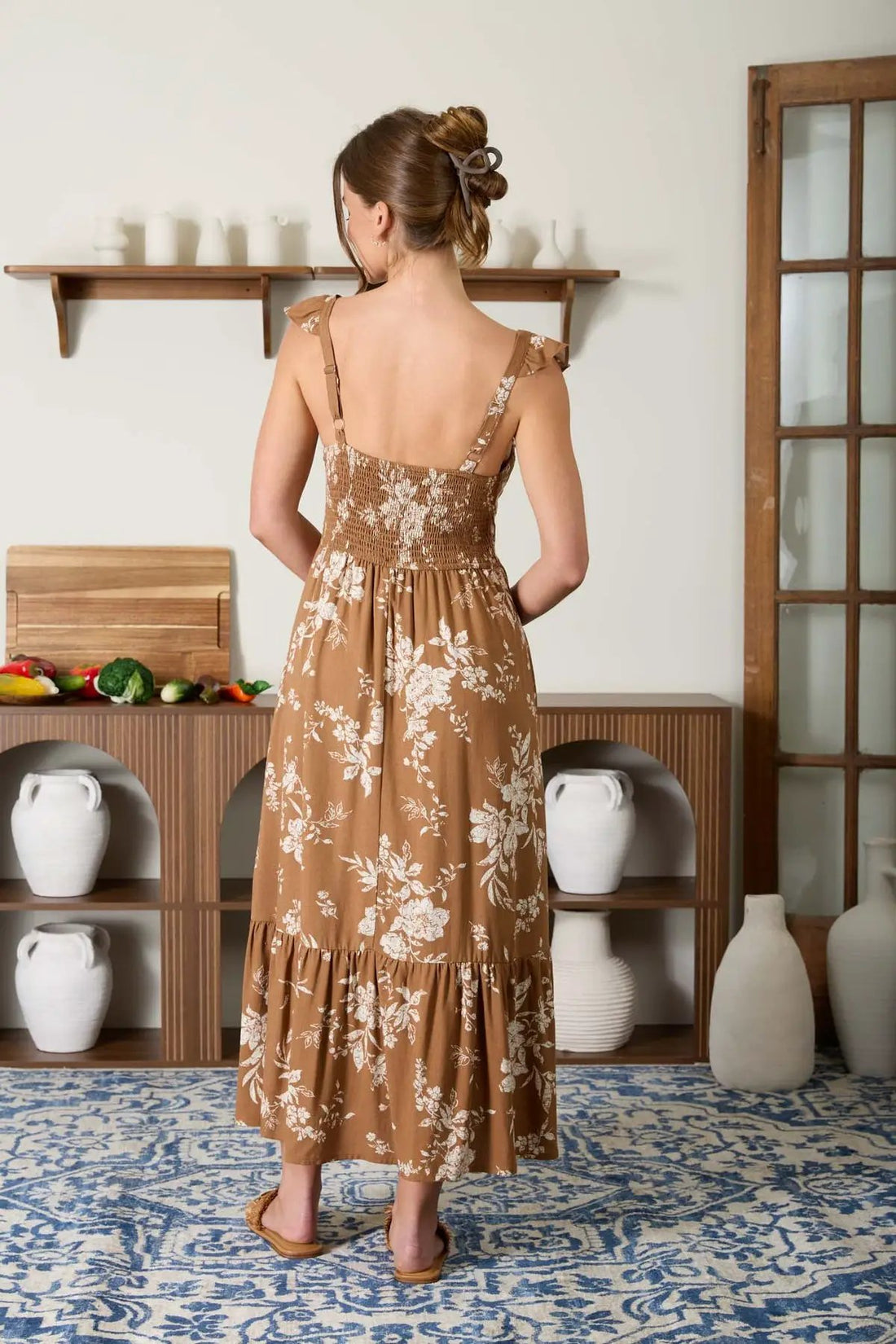 Vestido Midi Corset con Detalle de Volantes y Lazo Floral by shopblupepper