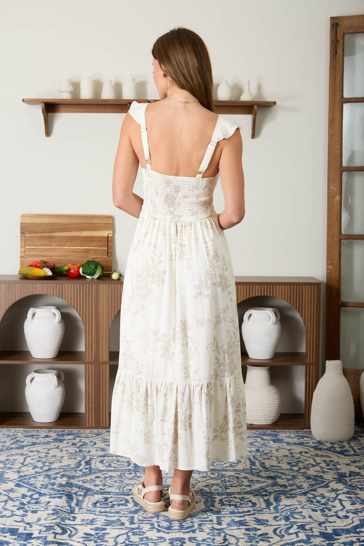 Vestido Midi Corset con Lazo Floral - Elegancia Cottagecore para Invitada