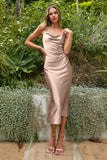 Vestido Satin Elegante Slim Fit Midi