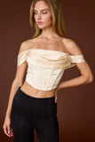 Corset Top con hombros descubiertos y plisados blanco