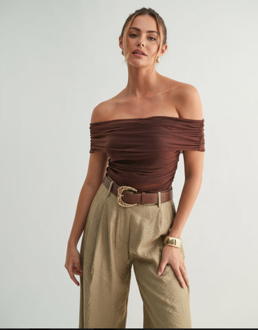 Blusa Mesh Top off shoulder de malla fruncida para mujer | Elegante y moderno | Varios colores