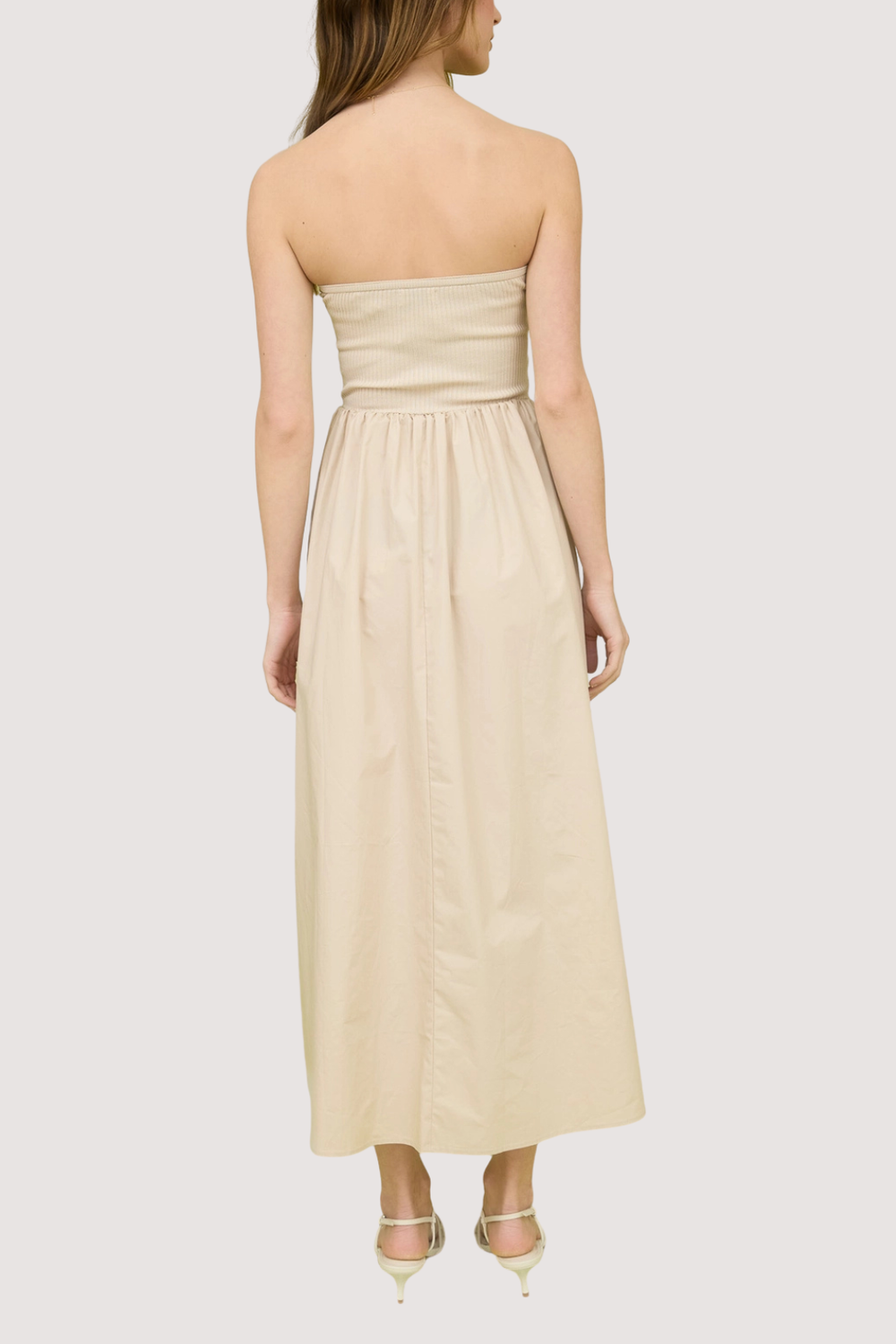 Beige Sleeveless A-Line Dress with Twist Detail