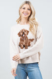 Suéter Beige Pullover con Estampado de Perro para Mujer – Casual, Cómodo y Estiloso