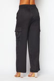 Pantalón Negro Cargo Satinado de Mujer con Cordón Ajustable