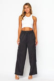 Pantalón Negro Cargo Satinado de Mujer con Cordón Ajustable