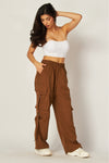 Pantalón Cargo de Mujer en Tipo Piel Suede Vegano Ligero Cafe