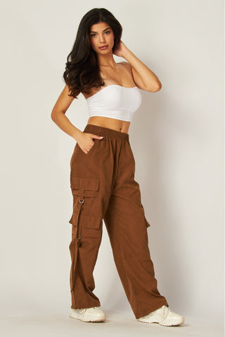 Pantalón Cargo de Mujer en Tipo Piel Suede Vegano Ligero Cafe