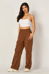 Pantalón Cargo de Mujer en Tipo Piel Suede Vegano Ligero Cafe