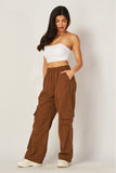 Pantalón Cargo de Mujer en Tipo Piel Suede Vegano Ligero Cafe