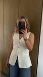 Chaleco con botones y escote en V Blanco