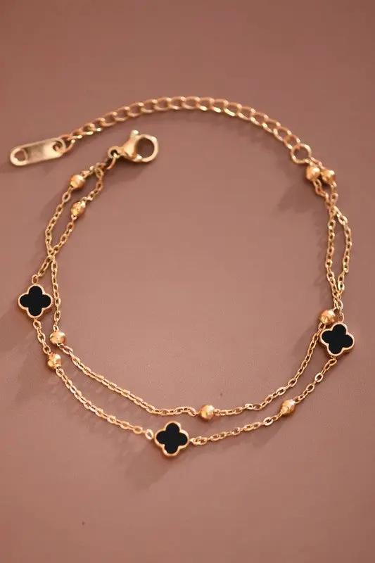 Pulsera Cadena de Acero Inoxidable con Oro 18K – Trébol, 7" + Extensor 2" by Yanet Collective