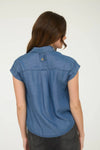 Camisa Mujer Mezclilla Manga Corta Bolsas Frente Casual Moda