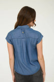 Camisa Mujer Mezclilla Manga Corta Bolsas Frente Casual Moda