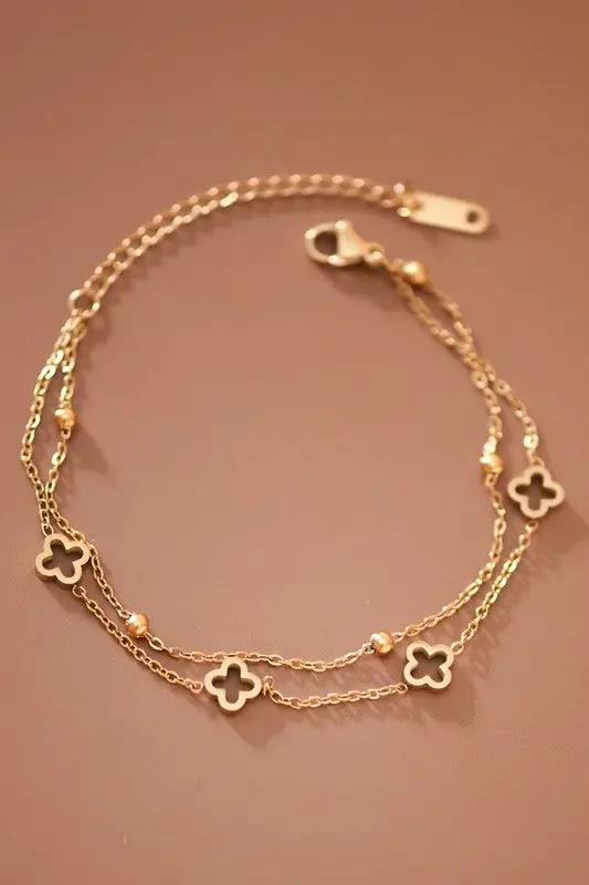 Pulsera Cadena de Acero Inoxidable con Oro 18K – Trébol, 7" + Extensor 2" by Yanet Collective