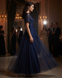 Vestido largo azul marino