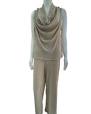 Conjunto set suelto dorado blusa y pantalón tela plisada