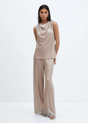 Conjunto set suelto dorado blusa y pantalón tela plisada