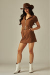 Vestido Corto Vaquero de Sarga con Cinturón Cafe