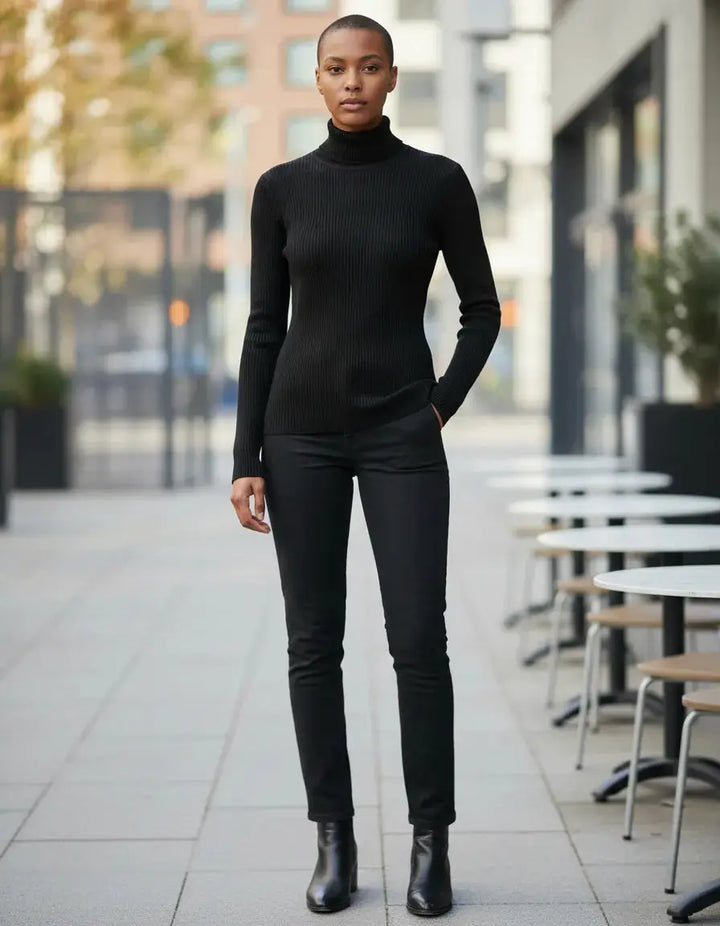 Suéter Negro Cuello de Tortuga Mujer Tejido Suave Manga Larga by Yanet Collective