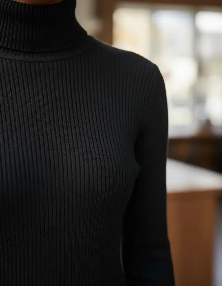 Suéter Negro Cuello de Tortuga Mujer Tejido Suave Manga Larga by Yanet Collective