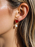 18k Gold Non-tarnish Heart And Pearl Earring Marlon-Red