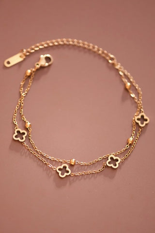 Pulsera Cadena de Acero Inoxidable con Oro 18K – Trébol, 7" + Extensor 2"